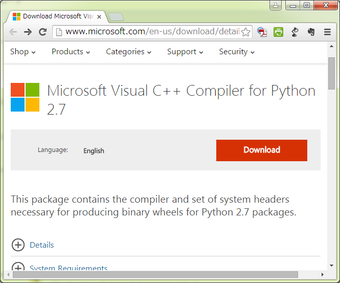 Microsoft Visual C++ Compiler for Python 2.7