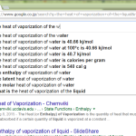 検索する前に答えを出してしまう Google (the heat of vaporization of water)